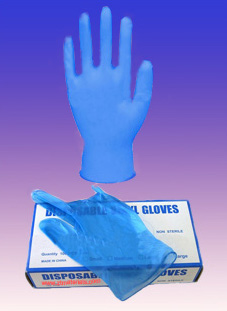 ブルー・ビニール手袋